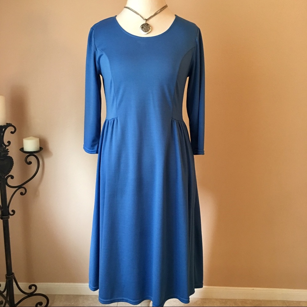 Downeast Basics Blue Knit Flared Skirt Dress